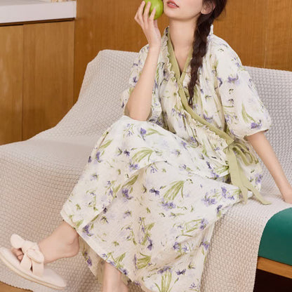 Ownkoti Purple Floral Ruffled Side-tie Nightgown - image 4