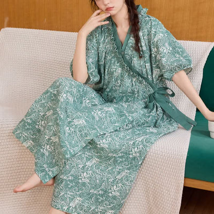 Ownkoti Vintage Green Ruffled Side-tie Nightgown - image 3