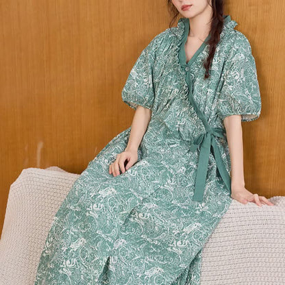 Ownkoti Vintage Green Ruffled Side-tie Nightgown - image 5