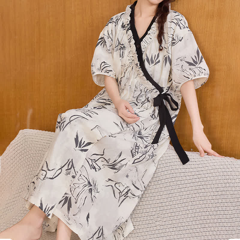 Ownkoti Artistic Pattern Ruffled Side-tie Nightgown - image 5