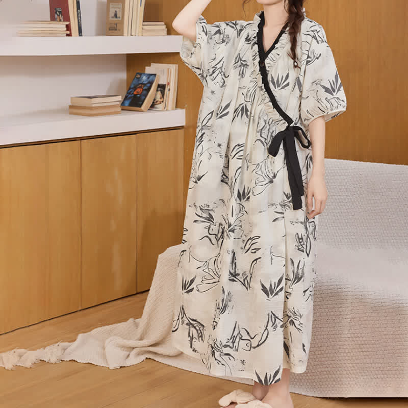 Ownkoti Artistic Pattern Ruffled Side-tie Nightgown - image 1