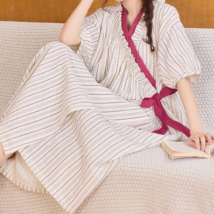 Ownkoti Polka Dot Striped Ruffled Side-tie Nightgown - image 3