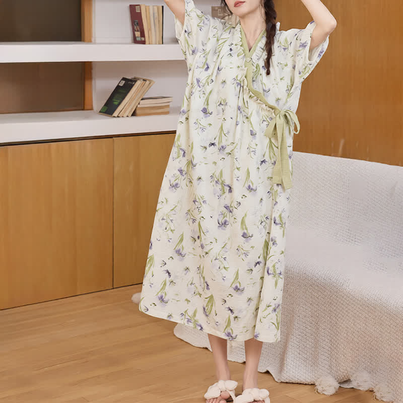 Ownkoti Purple Floral Ruffled Side-tie Nightgown - image 3