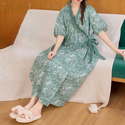 Ownkoti Vintage Green Ruffled Side-tie Nightgown - image 1