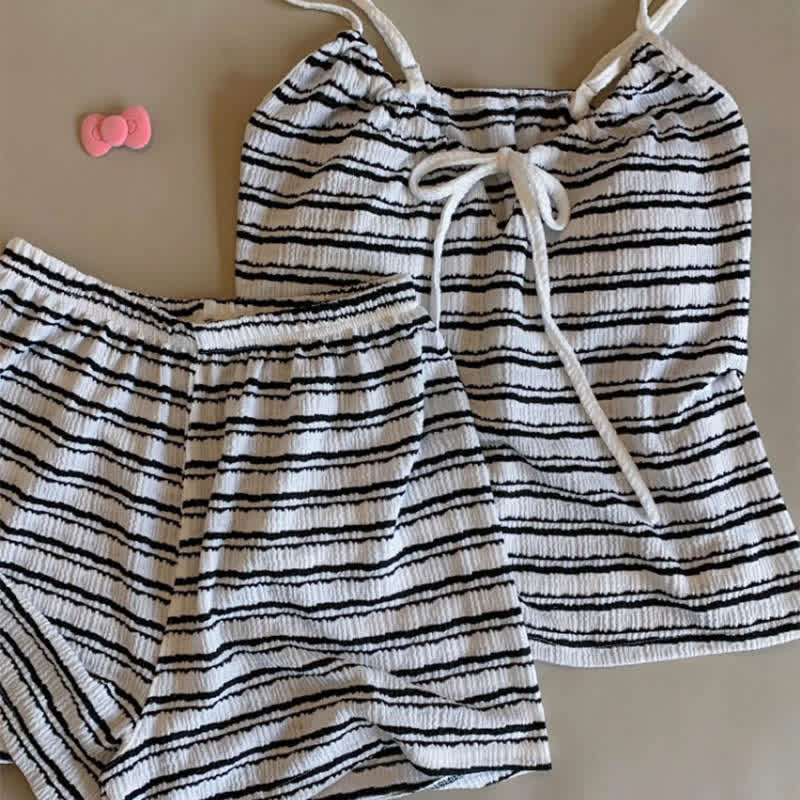 Ownkoti Bow Front Stripe Cami & Shorts Pajama Set - image 11