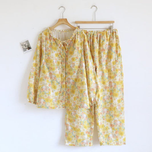 Ownkoti Cottagecore Floral Bunny Bamboo Fiber Pajamas - Yellow - XL - image 0