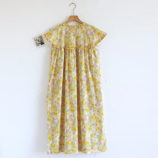 Ownkoti Cottagecore Yellow Floral Cotton Nightgown - Yellow - XL - image 0