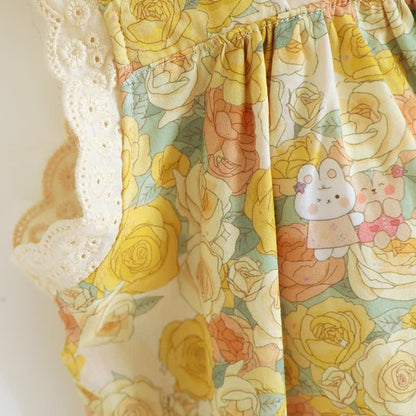 Ownkoti Yellow Floral Lace Trim Cotton Nightgown - image 6