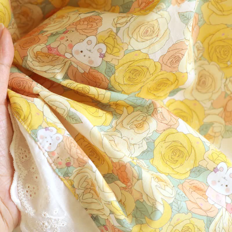 Ownkoti Yellow Floral Lace Trim Cotton Nightgown - image 8