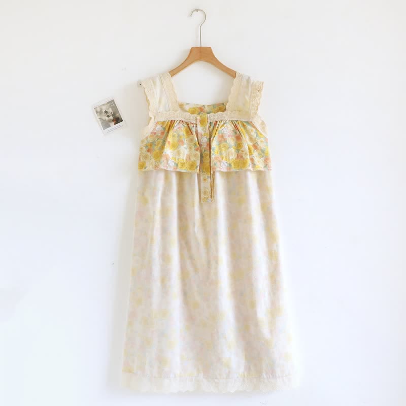 Ownkoti Yellow Floral Lace Trim Cotton Nightgown - image 9