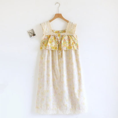 Ownkoti Yellow Floral Lace Trim Cotton Nightgown - image 9