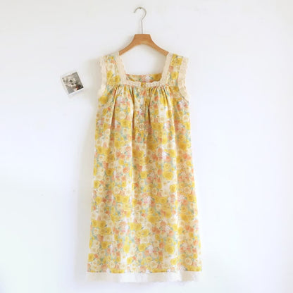 Ownkoti Yellow Floral Lace Trim Cotton Nightgown - Yellow - XL - image 0