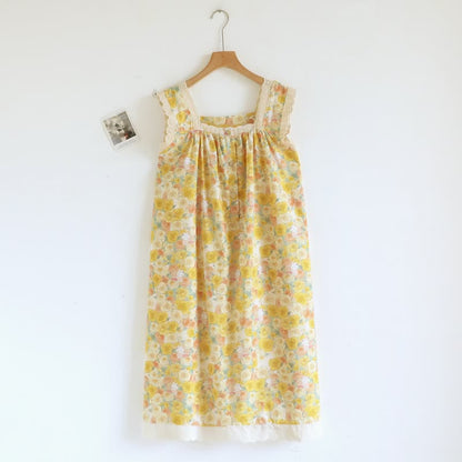 Ownkoti Yellow Floral Lace Trim Cotton Nightgown - image 2