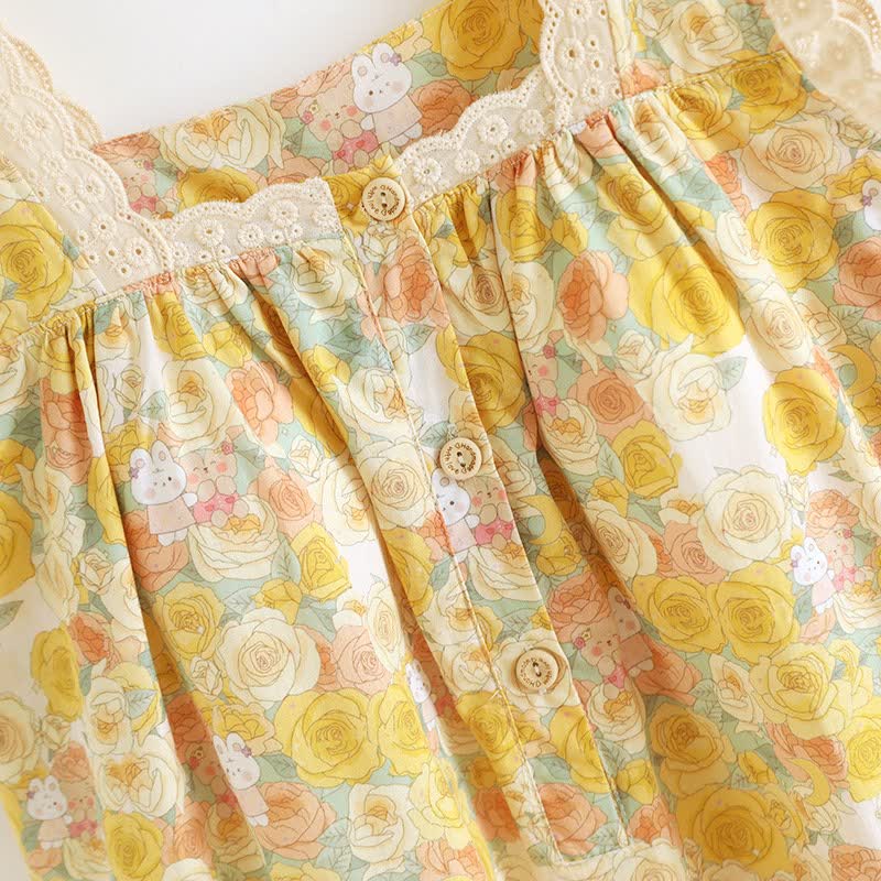 Ownkoti Yellow Floral Lace Trim Cotton Nightgown - image 5