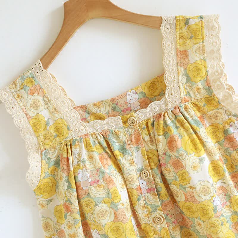 Ownkoti Yellow Floral Lace Trim Cotton Nightgown - image 3