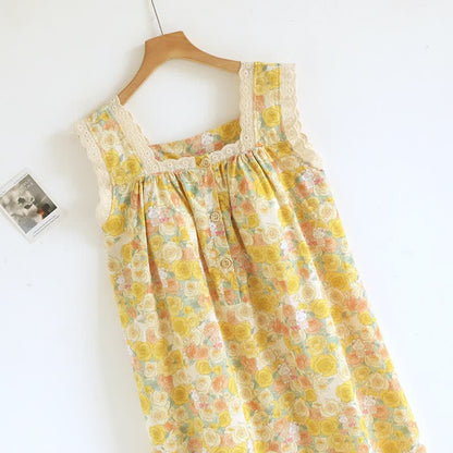 Ownkoti Yellow Floral Lace Trim Cotton Nightgown - image 1
