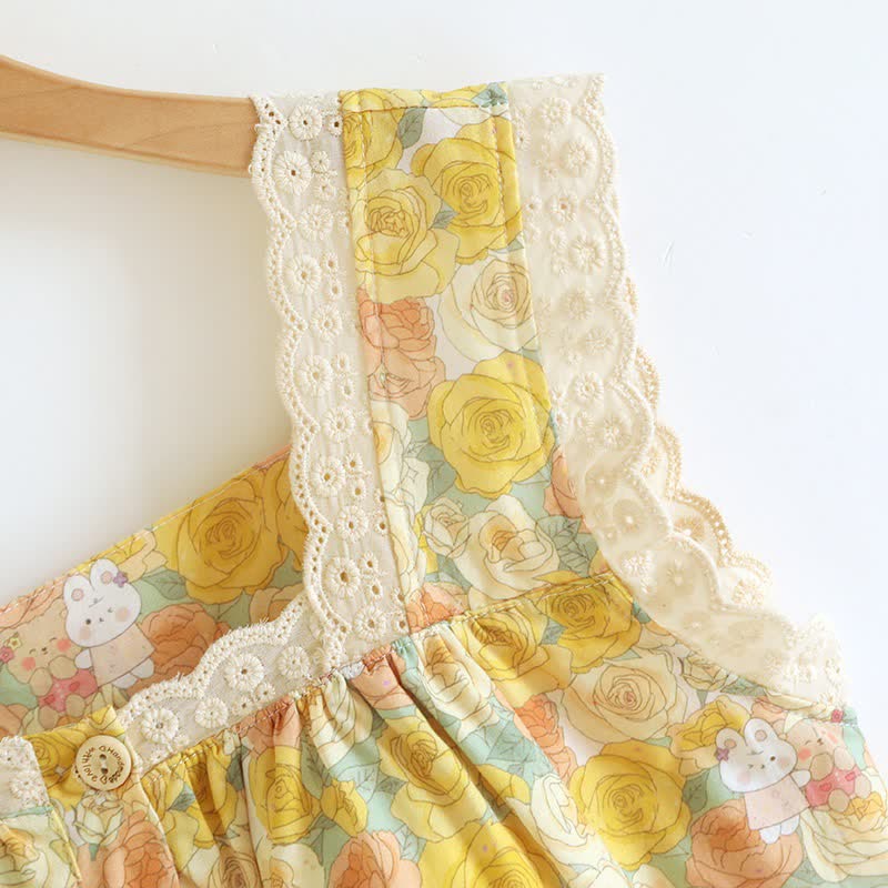 Ownkoti Yellow Floral Lace Trim Cotton Nightgown - image 4