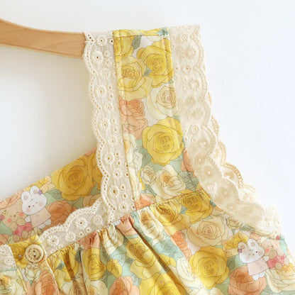 Ownkoti Yellow Floral Lace Trim Cotton Nightgown - image 4
