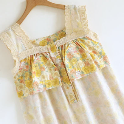 Ownkoti Yellow Floral Lace Trim Cotton Nightgown - image 10
