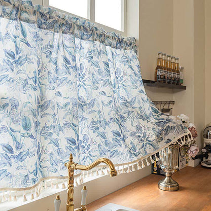 Ownkoti Botanical Linen Kitchen Curtain with Tassels - 52"W x 96"L - image 0