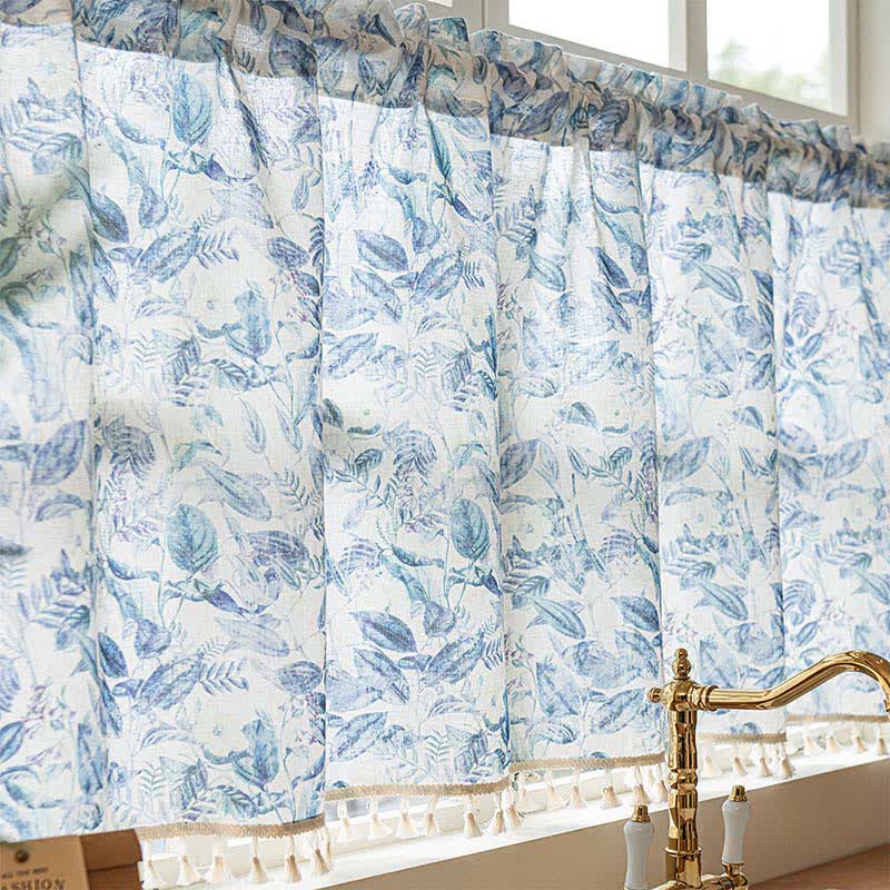 Ownkoti Botanical Linen Kitchen Curtain with Tassels - image 5