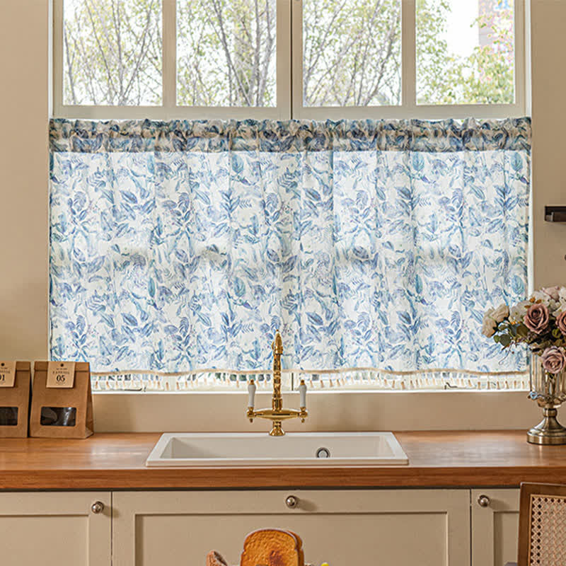 Ownkoti Botanical Linen Kitchen Curtain with Tassels - image 4