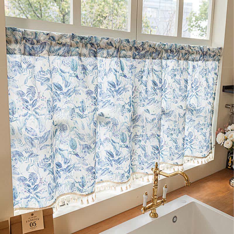 Ownkoti Botanical Linen Kitchen Curtain with Tassels - image 3