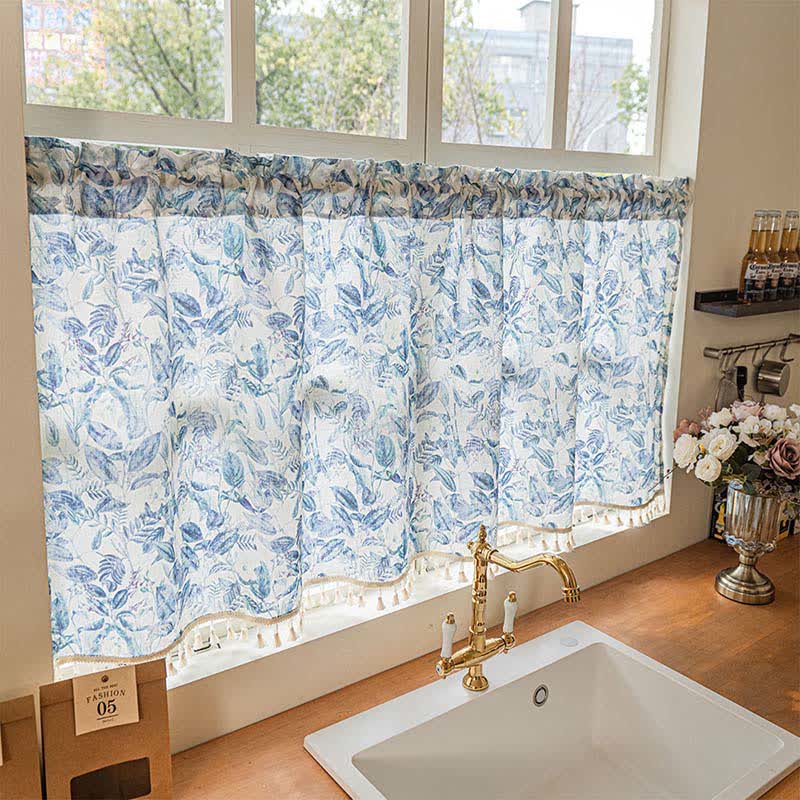Ownkoti Botanical Linen Kitchen Curtain with Tassels - image 2