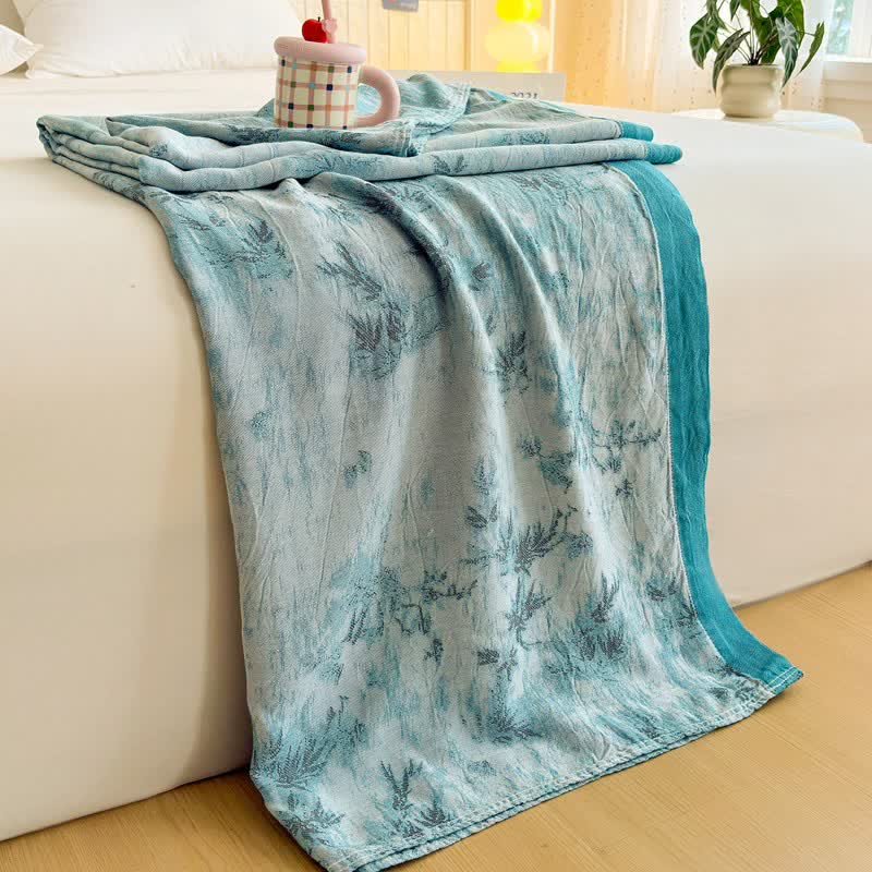 Ownkoti Artistic Botanical Bamboo Fiber Summer Blanket - Blue - 79"W x 90"L - image 0