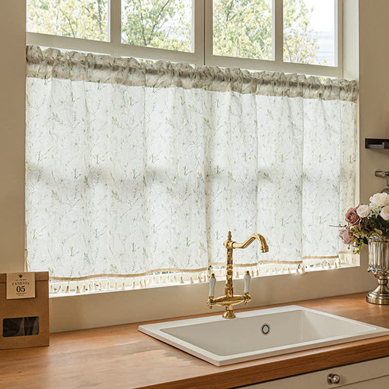 Ownkoti  Botanical Leaf Semi-Sheer Short Drapes  - image 1
