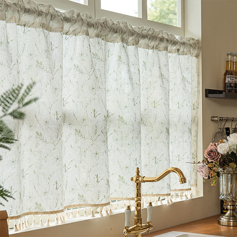 Ownkoti  Botanical Leaf Semi-Sheer Short Drapes  - 52"W x 96"L - image 0