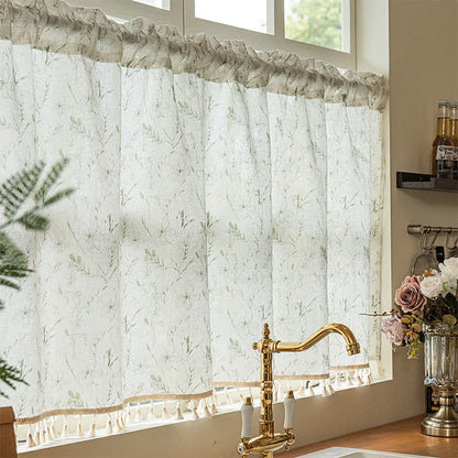 Ownkoti  Botanical Leaf Semi-Sheer Short Drapes  - 52"W x 96"L - image 0