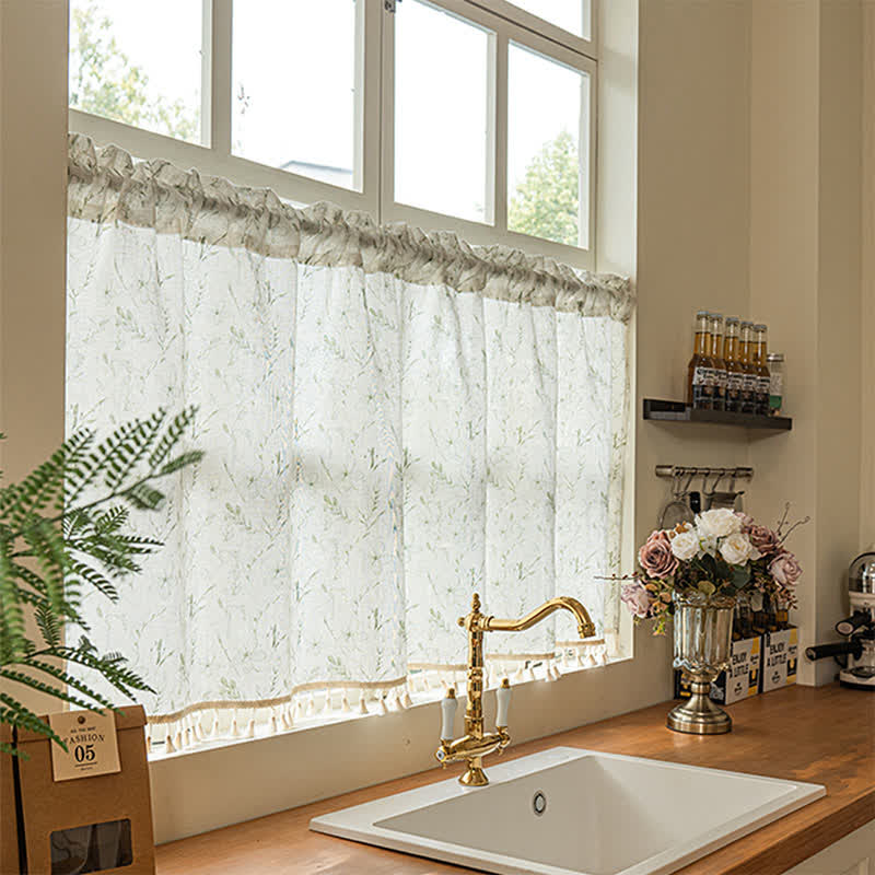 Ownkoti  Botanical Leaf Semi-Sheer Short Drapes  - image 2