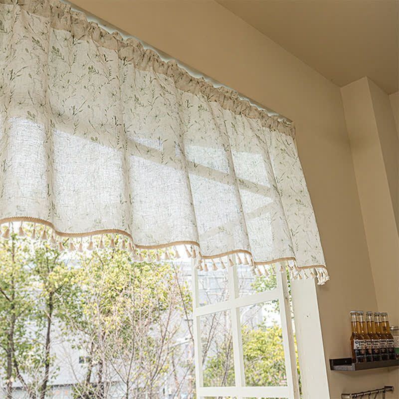 Ownkoti  Botanical Leaf Semi-Sheer Short Drapes  - image 4