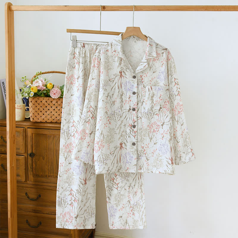 Ownkoti Muted Floral Cotton Gauze Pajama Set - XL - image 0