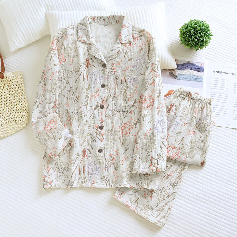 Ownkoti Muted Floral Cotton Gauze Pajama Set - image 3