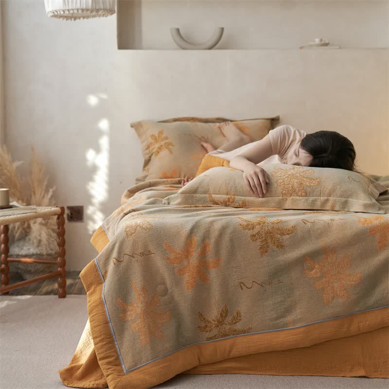 Ownkoti Cotton Gauze Jacquard Rustic Leaf Bedding - image 5