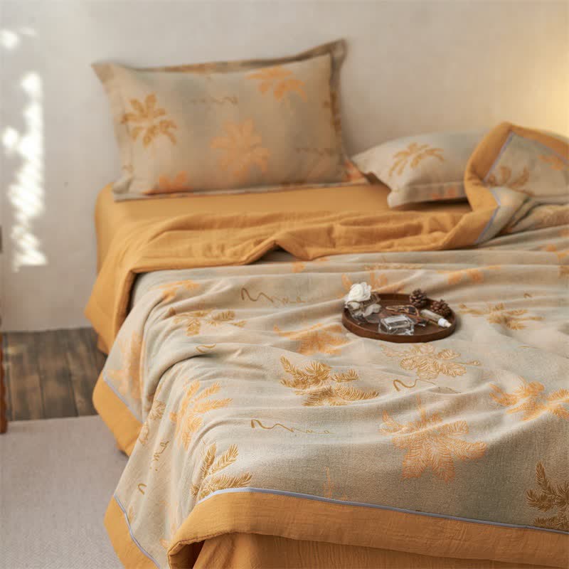 Ownkoti Cotton Gauze Jacquard Rustic Leaf Bedding - image 7