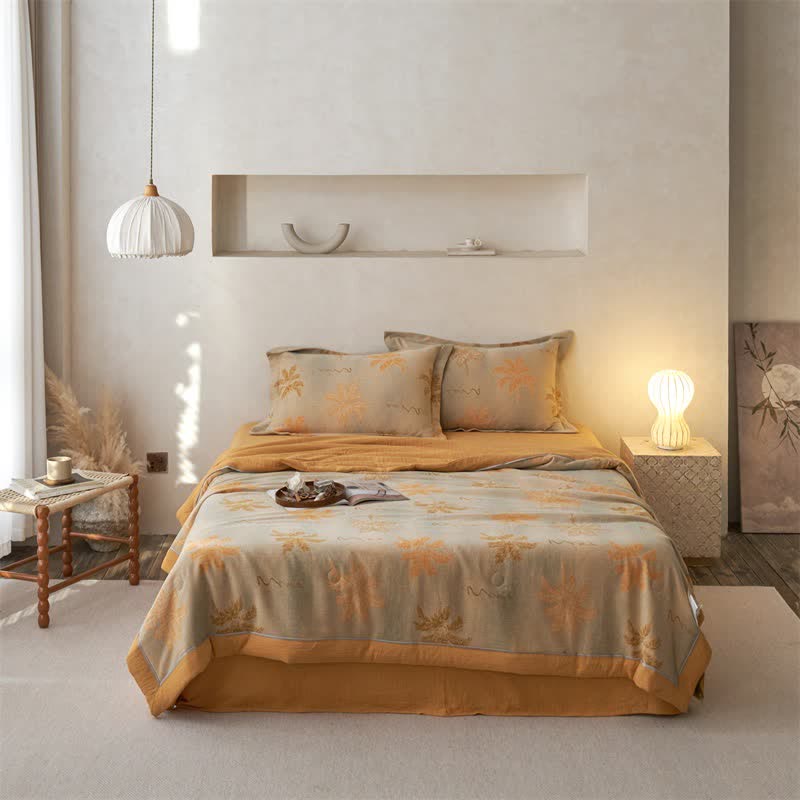 Ownkoti Cotton Gauze Jacquard Rustic Leaf Bedding - Bedding Set - King - image 0