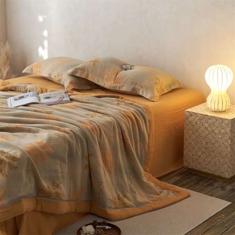 Ownkoti Cotton Gauze Jacquard Rustic Leaf Bedding - image 1