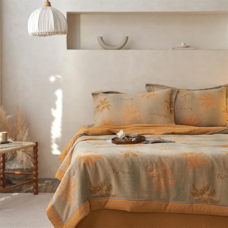 Ownkoti Cotton Gauze Jacquard Rustic Leaf Bedding - image 9