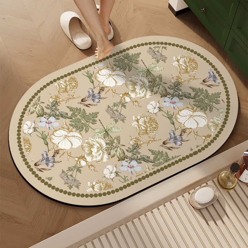 Ownkoti Floral Diatom Mud Quick-Dry Bathroom Mat - Ellipse - 23"W x 35"L - image 2