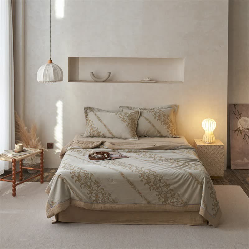 Ownkoti Cotton Gauze Jacquard Ornate Traditional Bedding - Yellow - Bedding Set - King - image 15