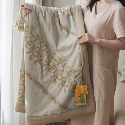 Ownkoti Cotton Gauze Jacquard Ornate Traditional Bedding - Yellow - Quilt - King - image 25