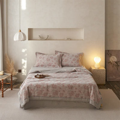 Ownkoti Cotton Gauze Jacquard Elegant Leaf Bedding - Pink - Bedding Set - King - image 0
