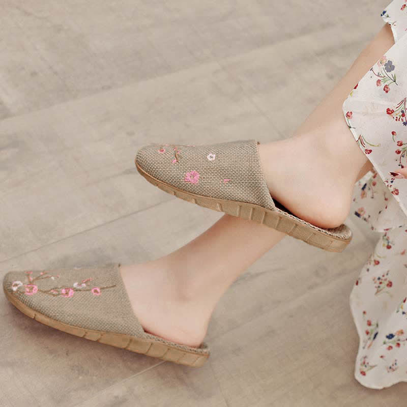 Ownkoti Embroidered Plum Bossom Comfy Flax Slippers - Pink Plum Bossom - L - image 10