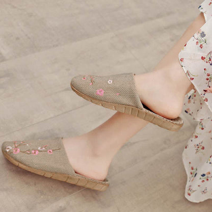 Ownkoti Embroidered Plum Bossom Comfy Flax Slippers - Pink Plum Bossom - L - image 10
