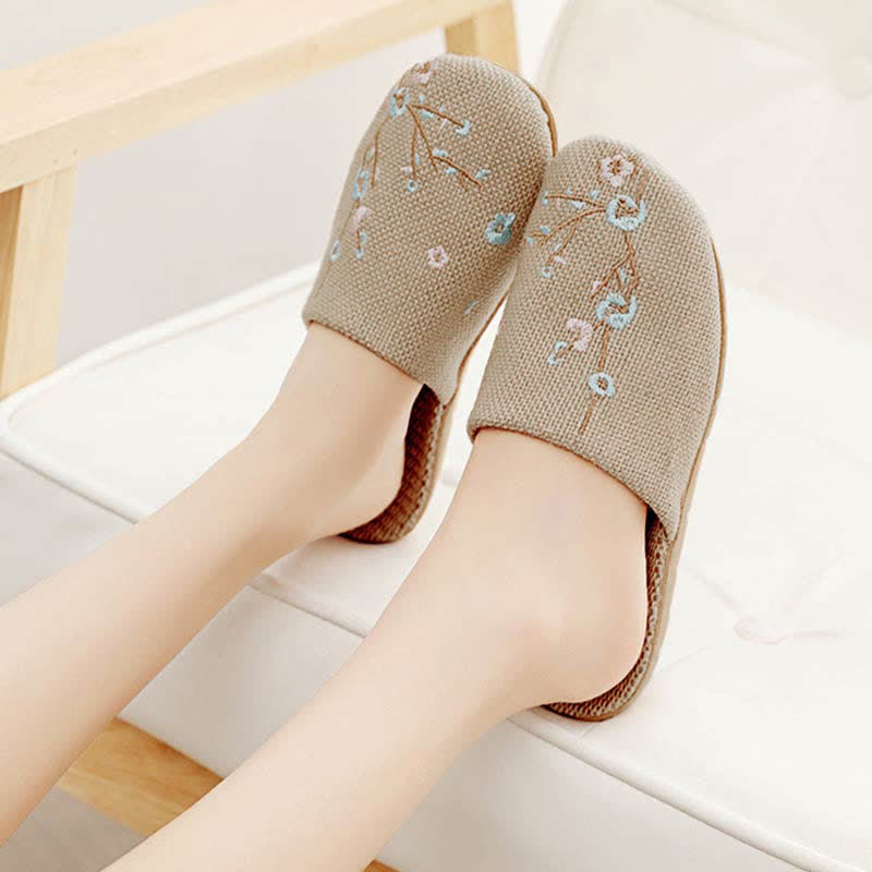 Ownkoti Embroidered Plum Bossom Comfy Flax Slippers - Blue Plum Bossom - L - image 8