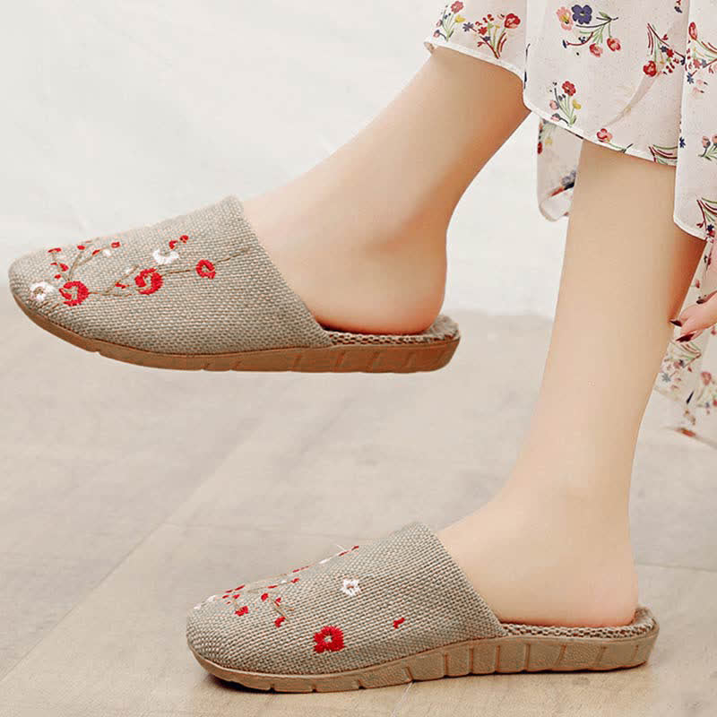 Ownkoti Embroidered Plum Bossom Comfy Flax Slippers - image 6