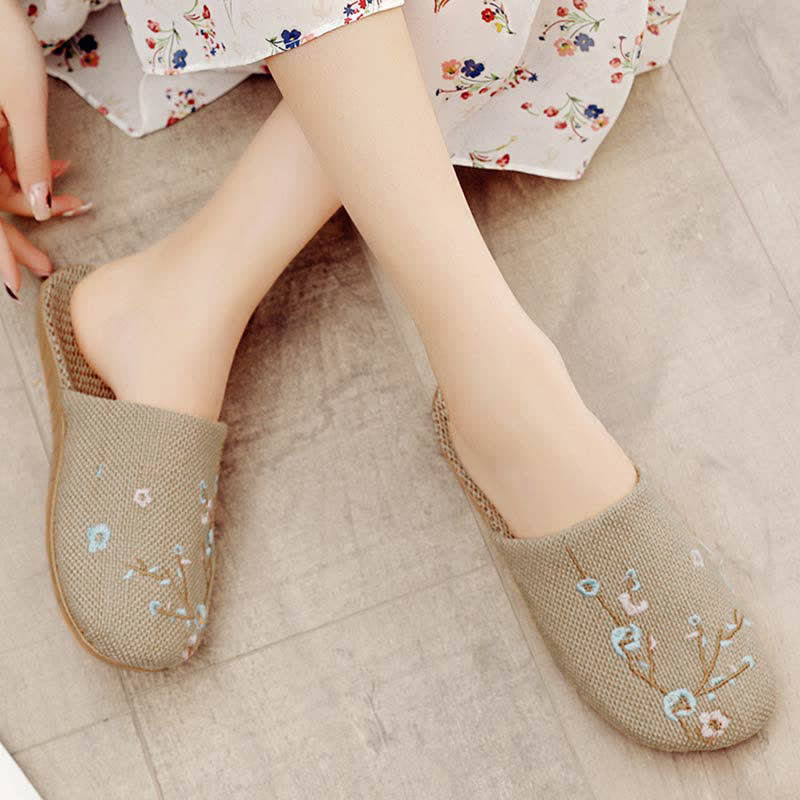 Ownkoti Embroidered Plum Bossom Comfy Flax Slippers - image 9